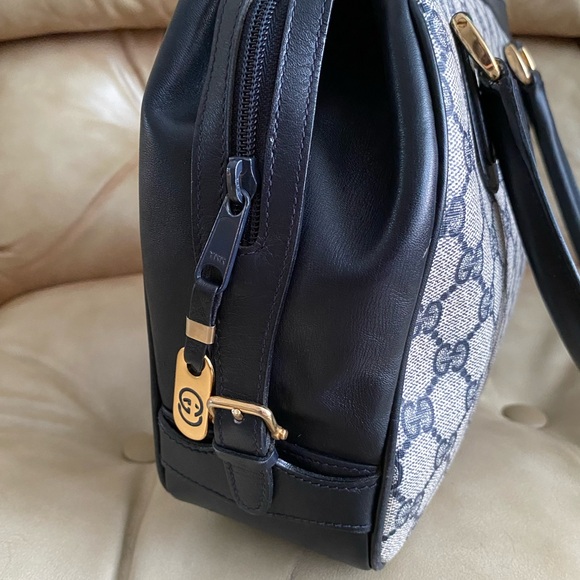Vintage Gucci COA Bag GG Satchel & Kisslock Coin Wallet Navy PVC Leather - Picture 9 of 15